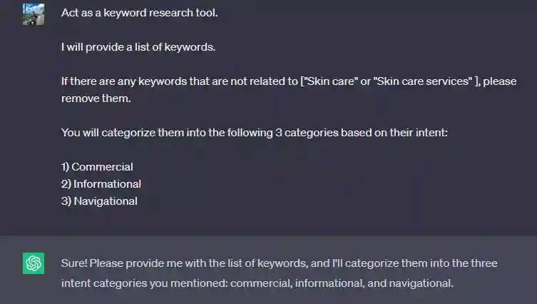 Classify Keywords based on their search intent using ChatGPT